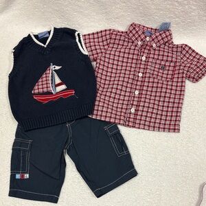 Koala Kids Red Plaid and Navy Sailboat sweater vest set boys 6/9m